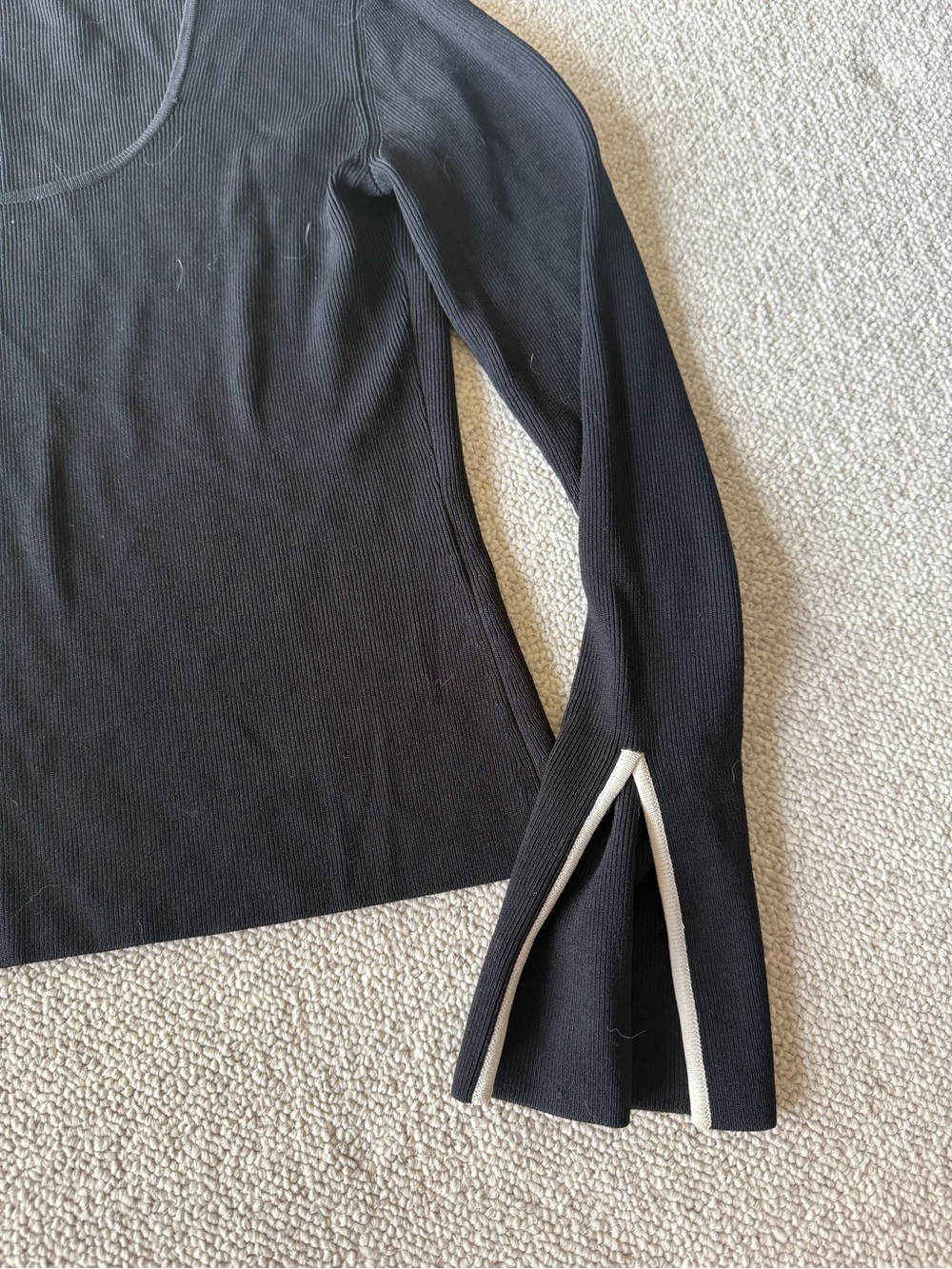 Cyrus Black Long Sleeve Scoop Neck Top with Cream Trim - Picture 2 of 3